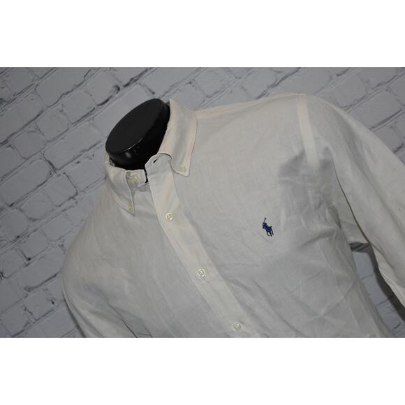 Vintage Polo Ralph Lauren Shirt Men Size XL Classic Fit White Silk Linen Blend - Picture 1 of 8